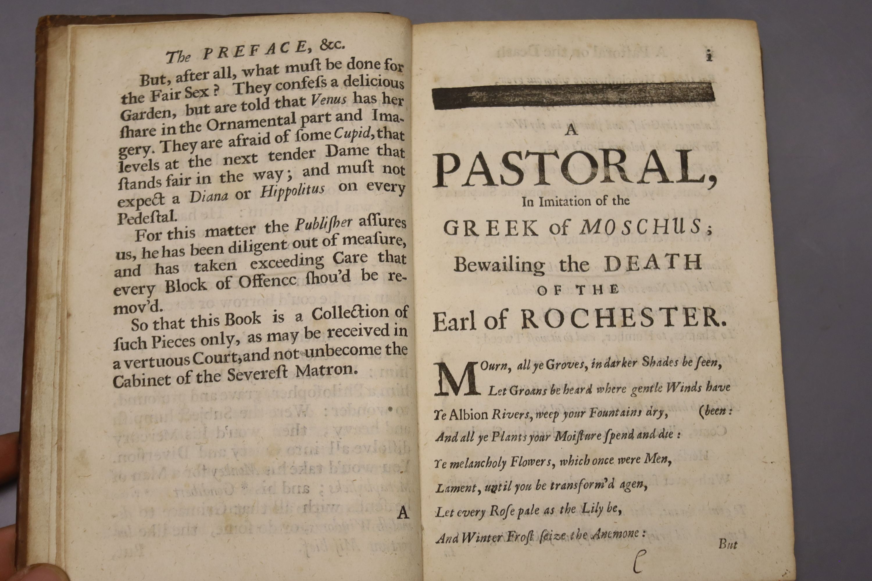 Rochester, John Wilmot, Earl of - Poems, etc., On Several Occasions: with Valentinian, a Tragedy, 8vo, contemporary calf, lacking leaf